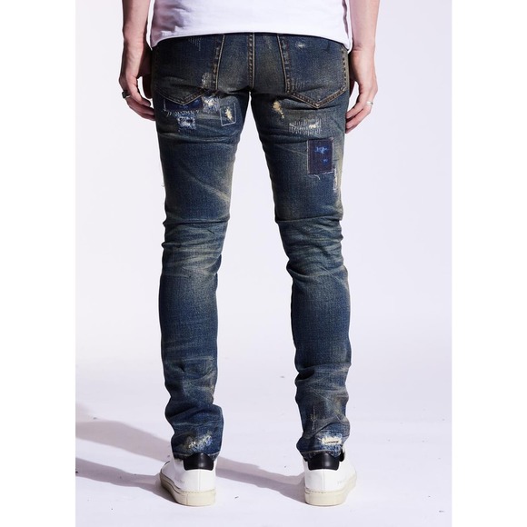 Embellish NYC Men's Rip & Repair Patchwork Distressed Skinny Fit Denim Jeans - Picture 6 of 6